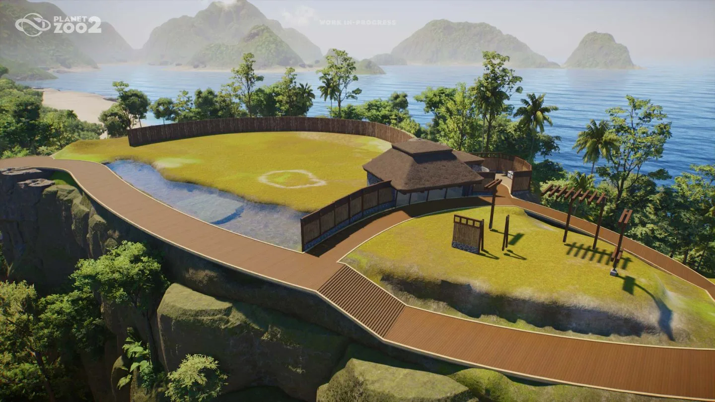 Early habitat outlines and broad paths before detailed zoo decoration