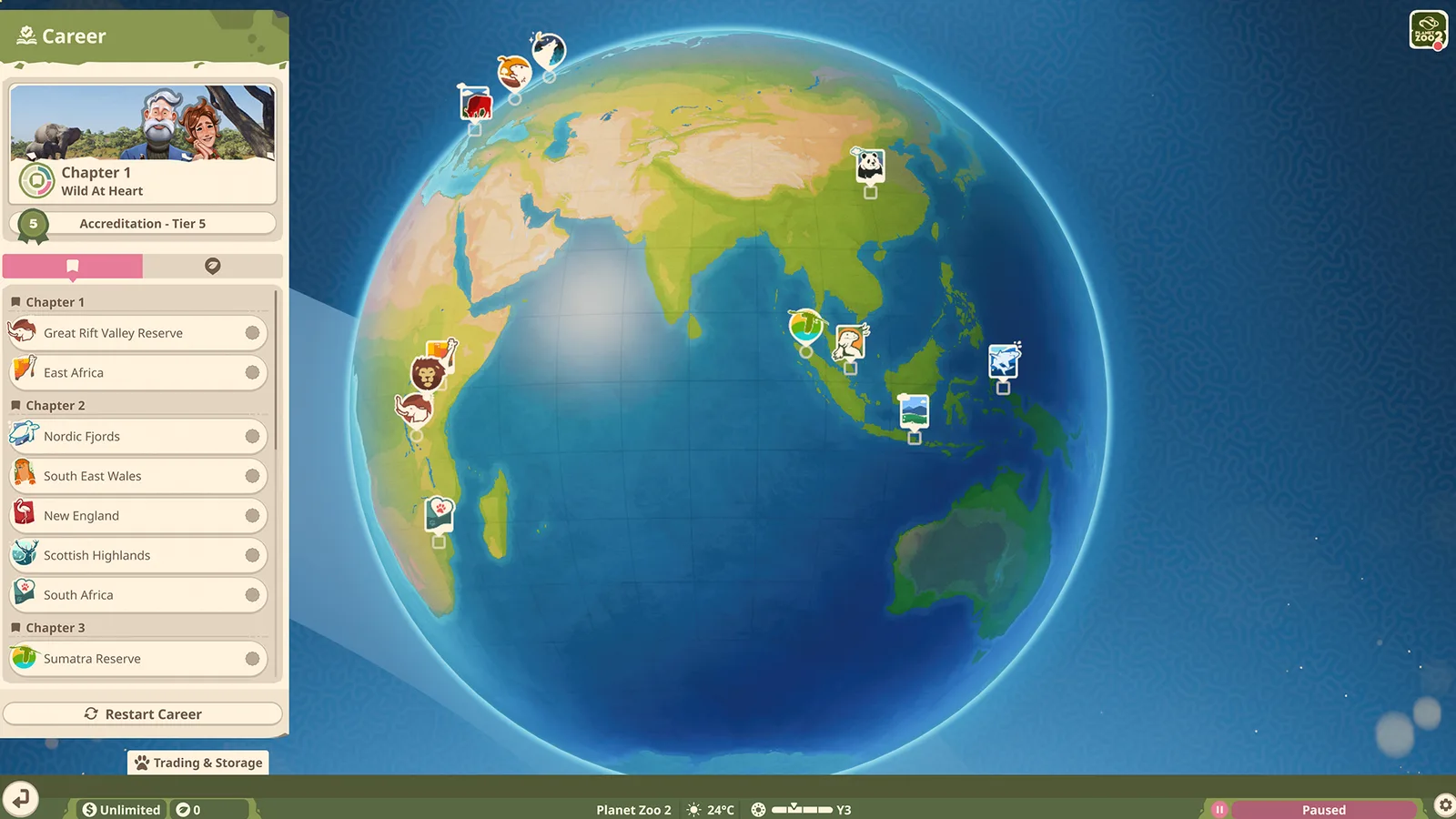 Career Planet Hub showing chapters and zoo or Wildlife Reserve locations