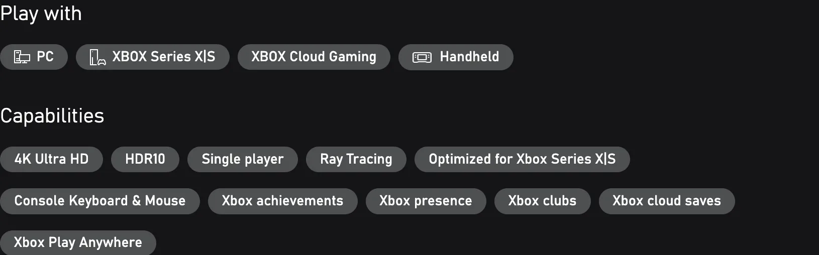 Xbox device list showing Series X|S and cloud play, plus Console Keyboard & Mouse capability
